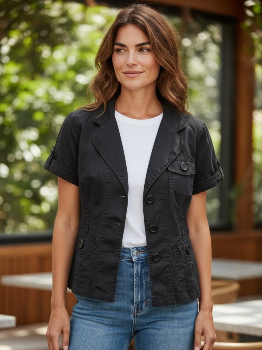 Black Double Breasted Blazer Top S Structured